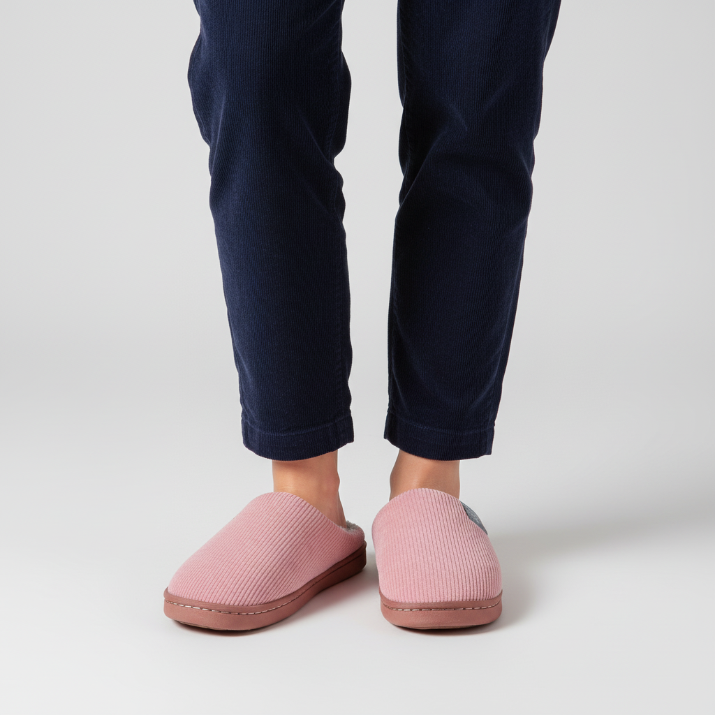 Warm non-slip women's house slippers with a ribbed texture, essential for winter indoor comfort.