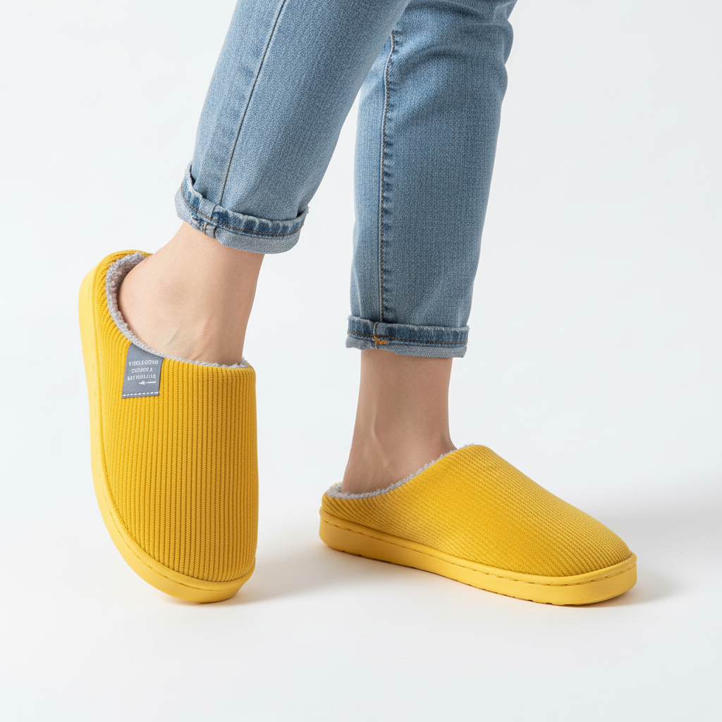 Navy blue non-slip ribbed cozy women's slippers, providing warmth and security on indoor floors.