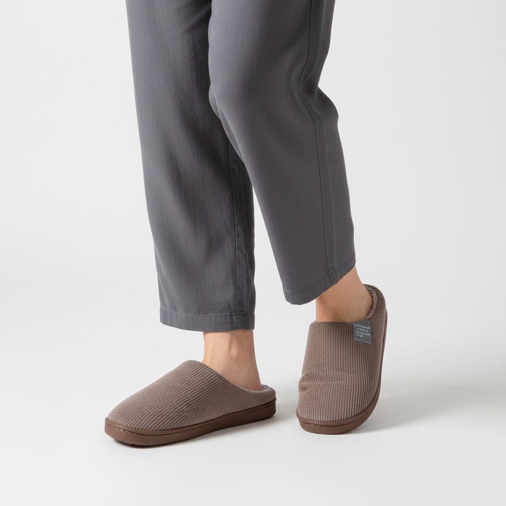 Cozy non-slip ribbed house slippers for women in a classic black, great for everyday home wear.