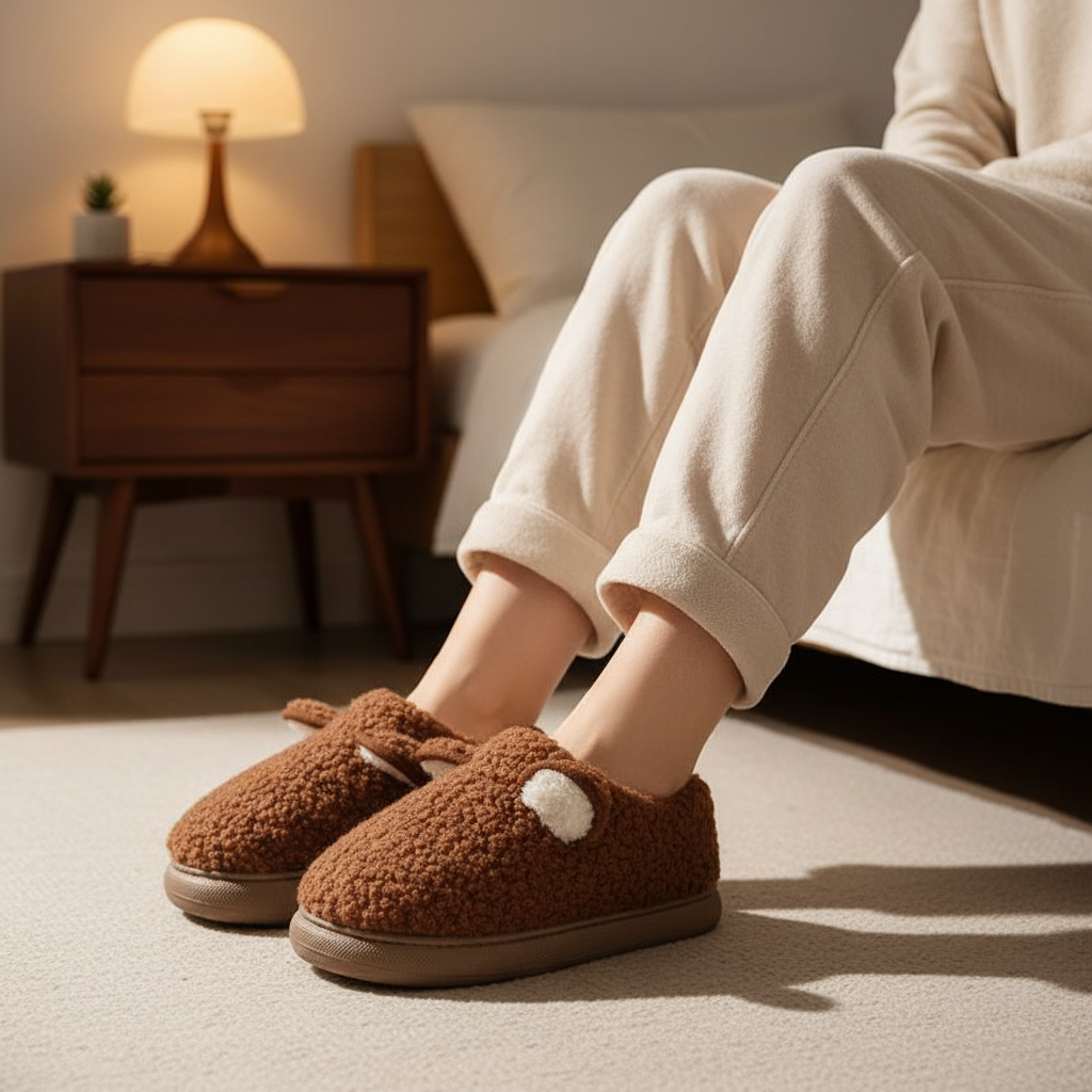 Women's pink plush platform slippers with thick faux fur for cozy indoor comfort
