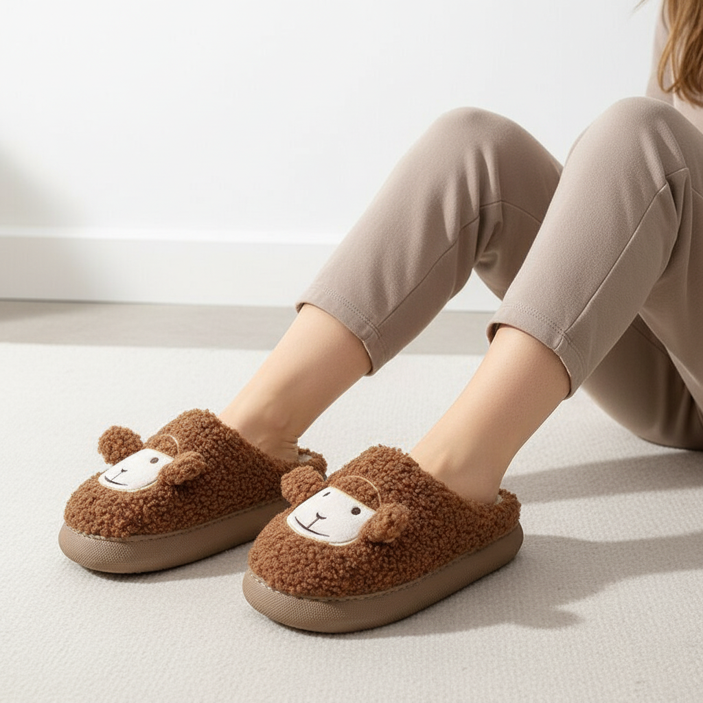 Women's green faux fur platform slippers, providing cozy footwear with a sturdy base
