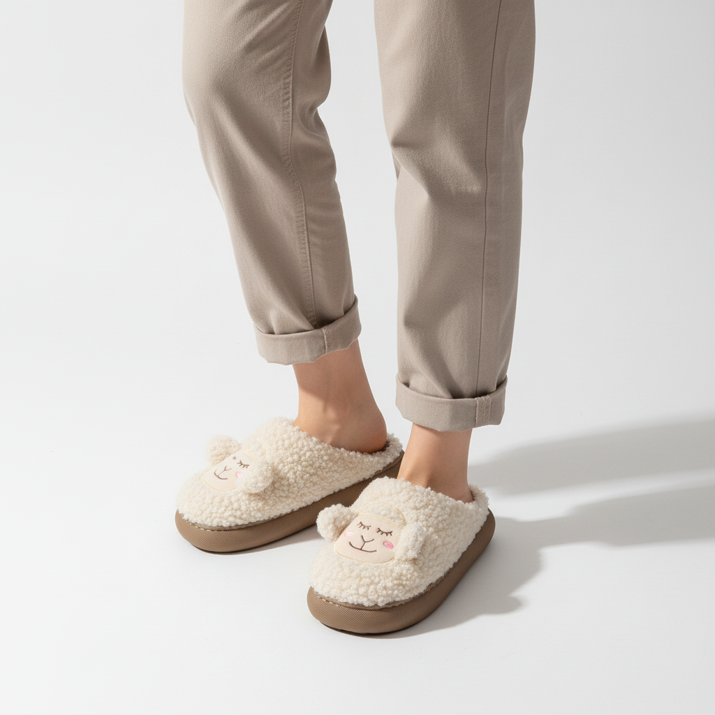 Comfortable brown women's platform slippers with a plush texture and anti-slip design