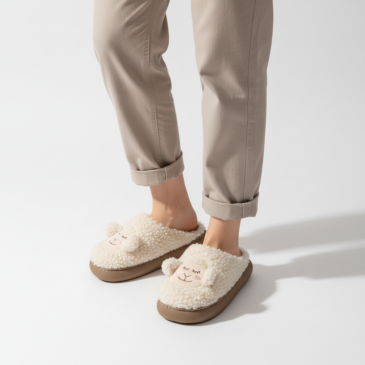Comfortable brown women's platform slippers with a plush texture and anti-slip design