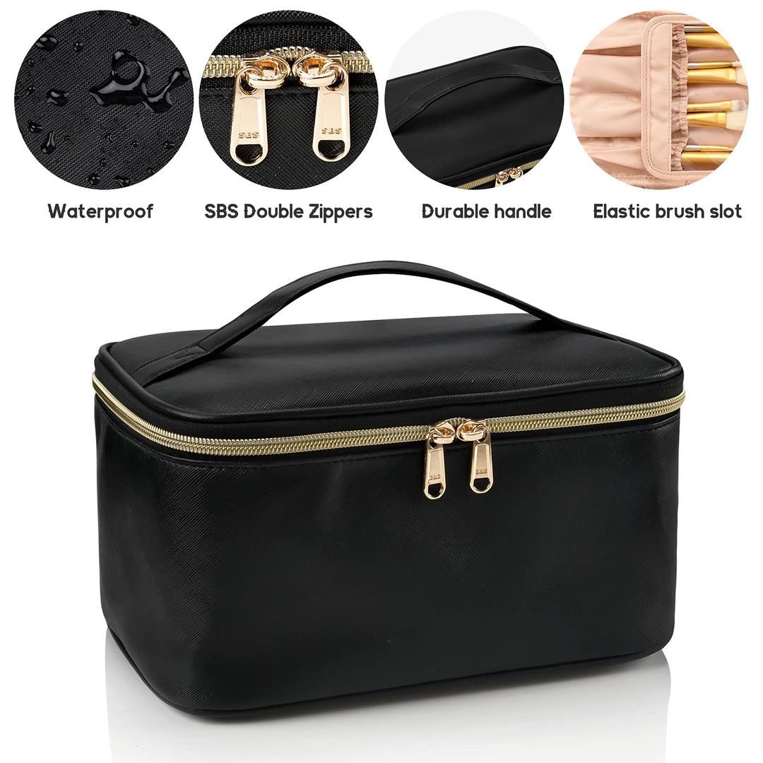 Detailed shot of the robust zipper on a women's travel makeup bag, secure beauty storage