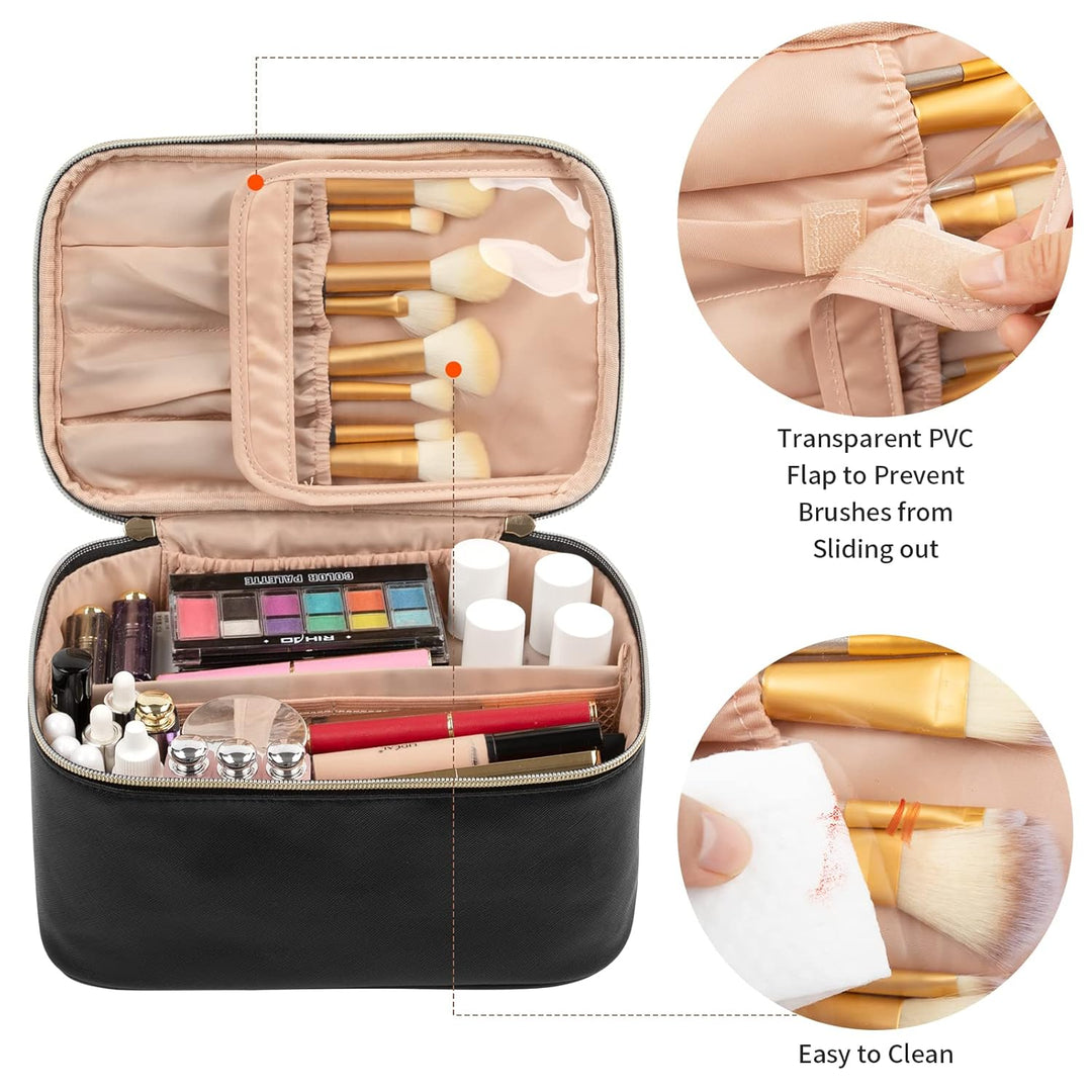 Group of women's travel makeup organizer bags in assorted colors, practical and stylish