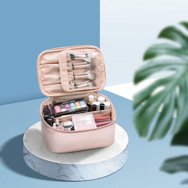 Close-up of the durable fabric of a women's travel makeup organizer, quality accessory