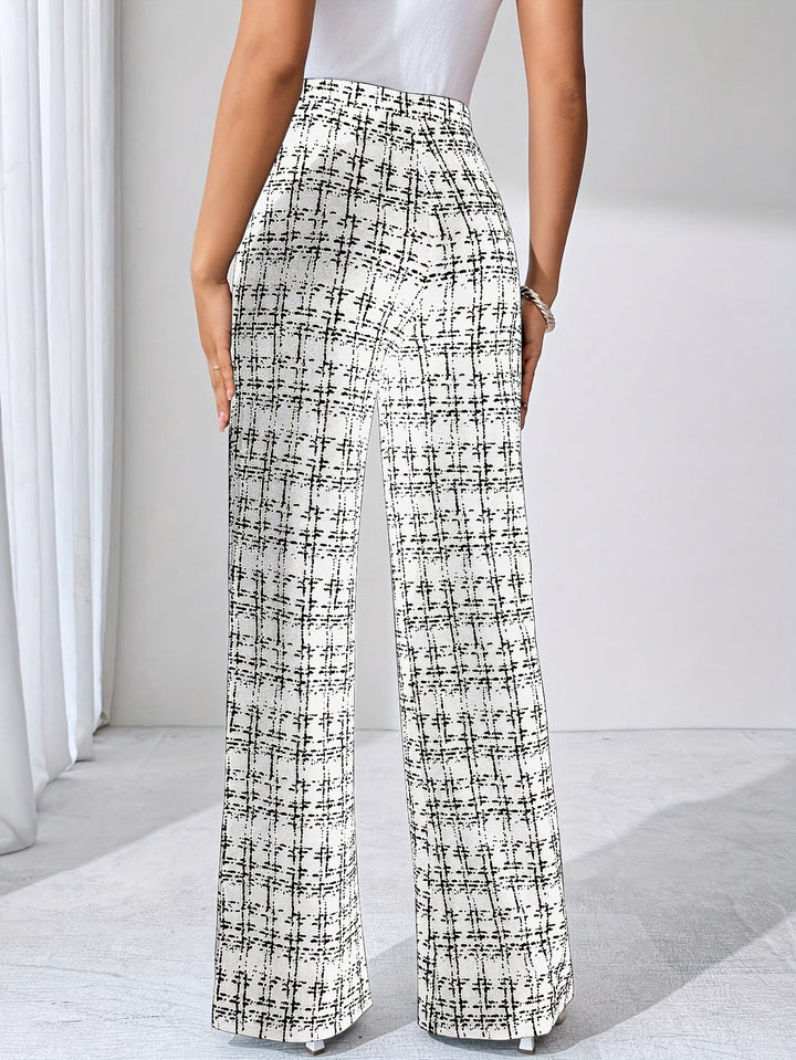 Women's elegant plaid flare pants, high-waisted with a comfortable stretch fit.