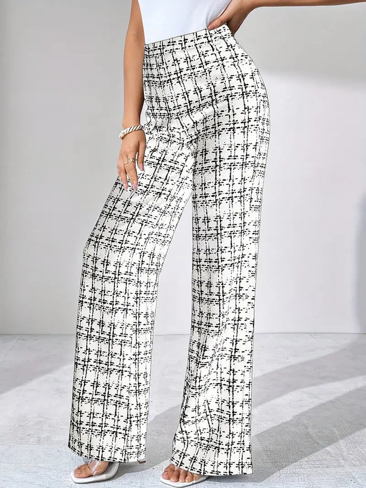 Women's high-waisted plaid flare pants, designed for ultimate comfort and elegant style.