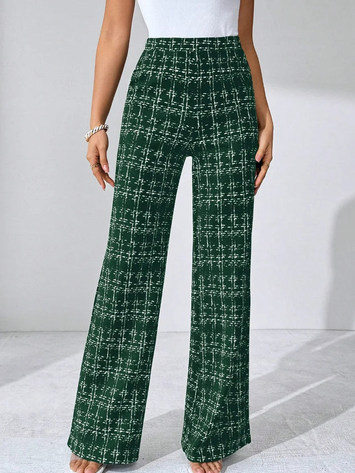 Women's high-waisted plaid flare pants, soft knit fabric providing ultimate comfort.