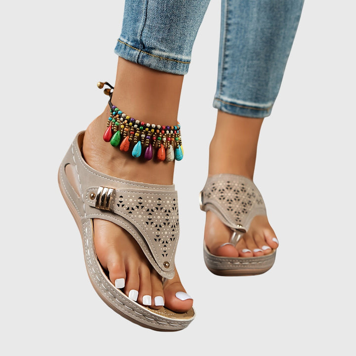 Front view of women's platform ankle strap sandals, open toe design, perfect for comfortable summer fashion.