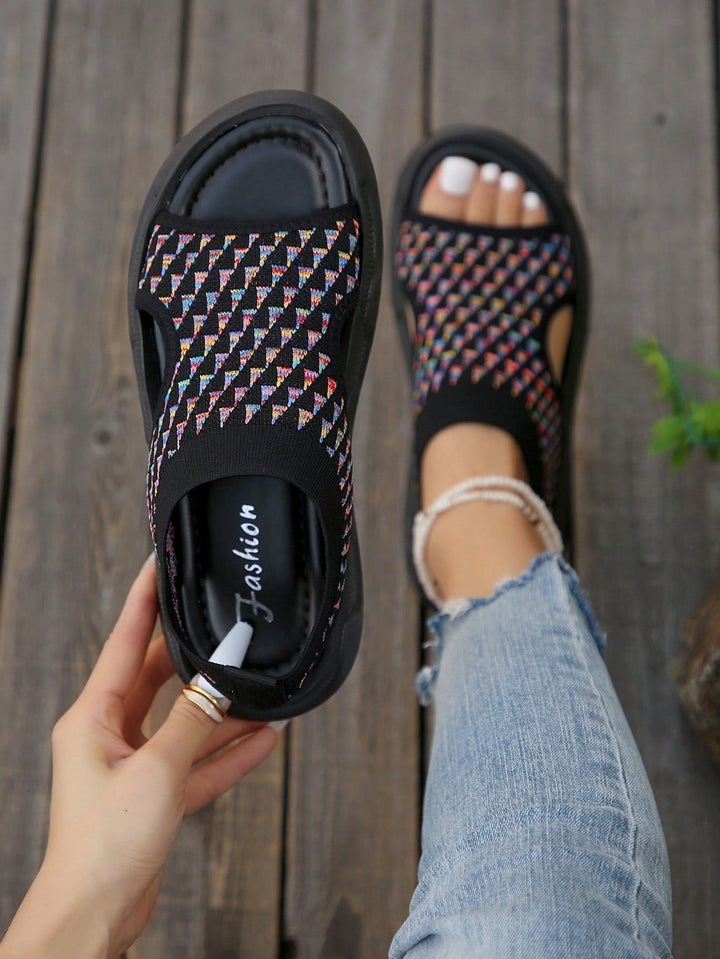 Lightweight women's platform sandals, open toe slip-on style. Comfortable for casual summer walks.