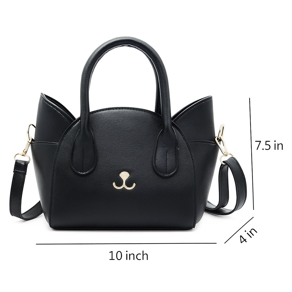 Playful cat accent women's shoulder bag, an adorable faux leather everyday purse for feline fashion.