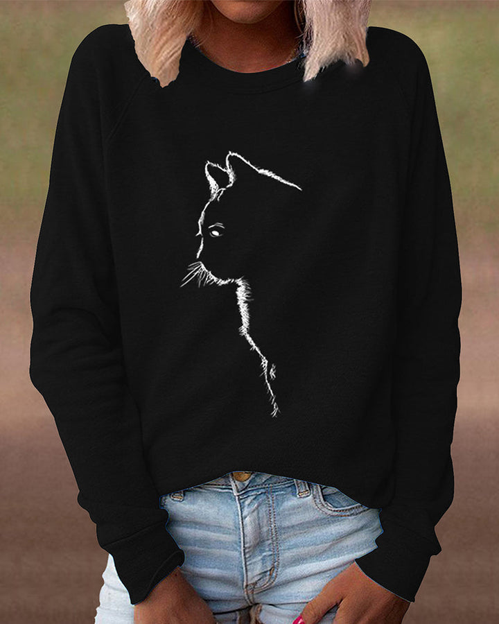 Cute women's animal print sweatshirt with a playful cat design. Loose fit for ultimate comfort.