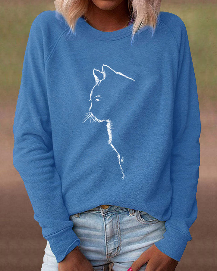 Women's cozy fashion loose fit sweatshirt, featuring a delightful playful cat print design.
