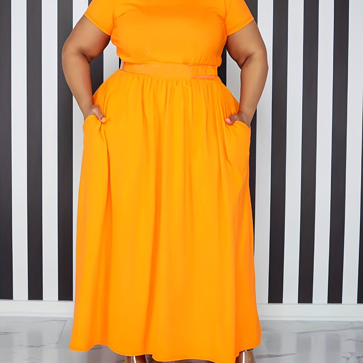 Casual summer plus size maxi dress for women. Short sleeve flowy design offers ultimate comfort.
