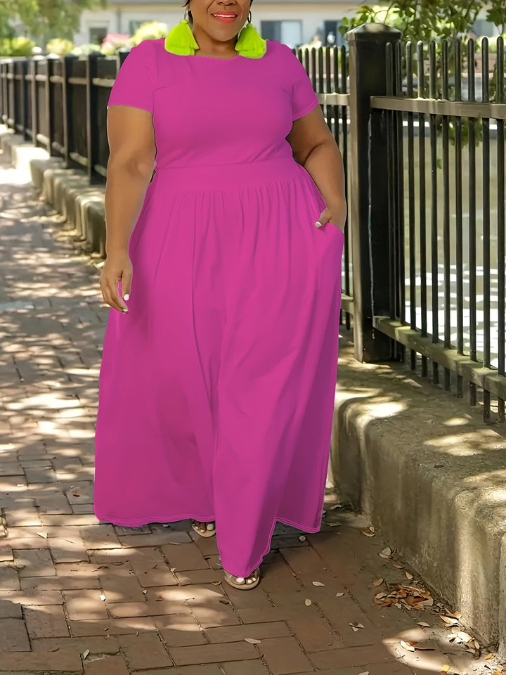Short sleeve plus size flowy maxi dress for women. Versatile, comfortable, and elegant summer look.
