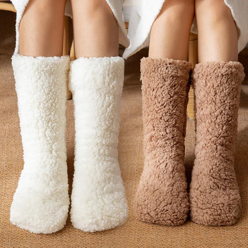 Women's plush cozy winter socks, mid-calf for ultimate warmth & comfort. Ideal no-slip foot comfort.