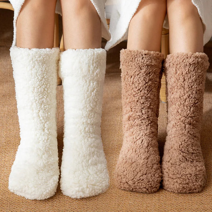 Women's plush cozy winter socks, mid-calf for ultimate warmth & comfort. Ideal no-slip foot comfort.