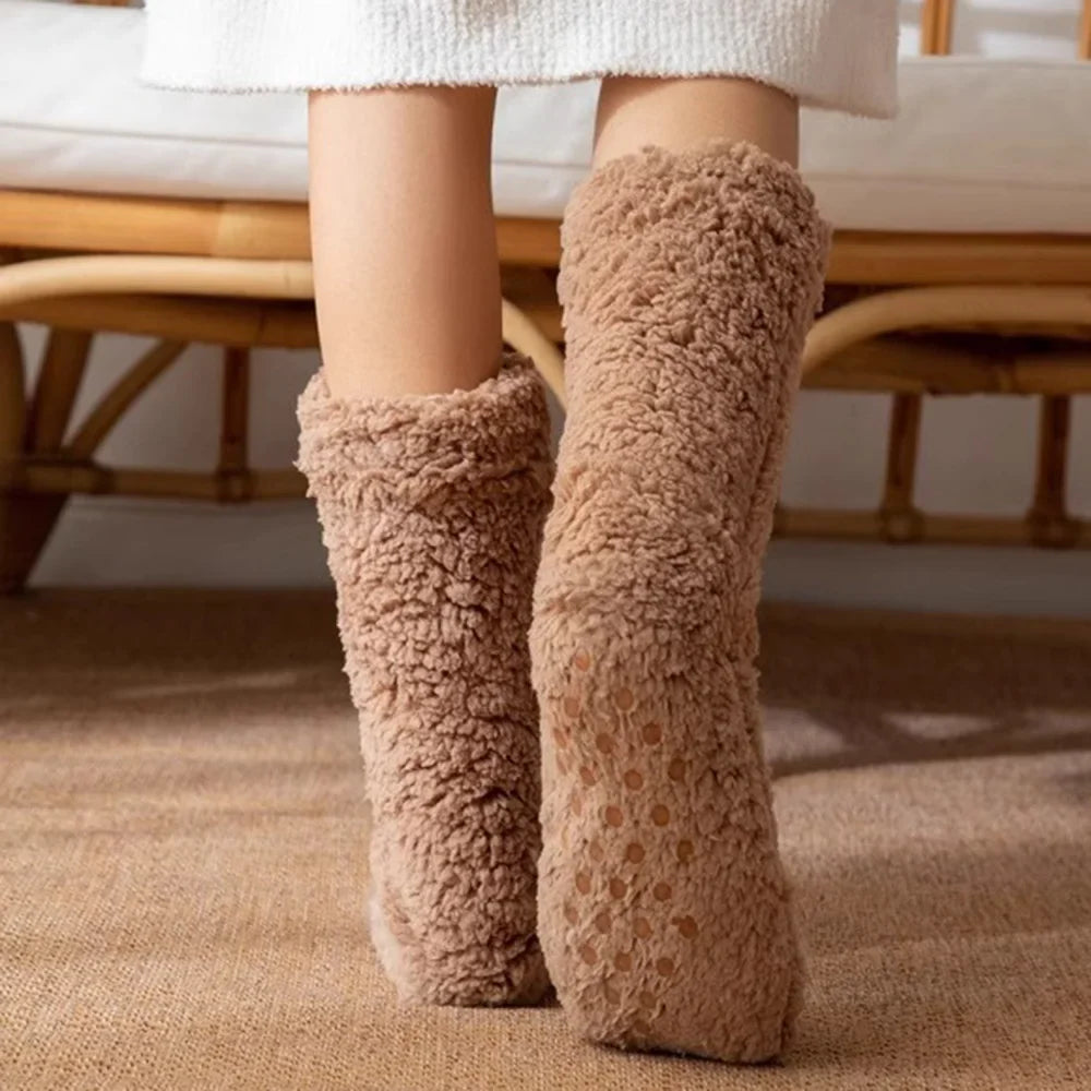 Ultimate warmth with these cozy plush women's winter socks. Mid-calf, no-slip design for superior foot comfort.