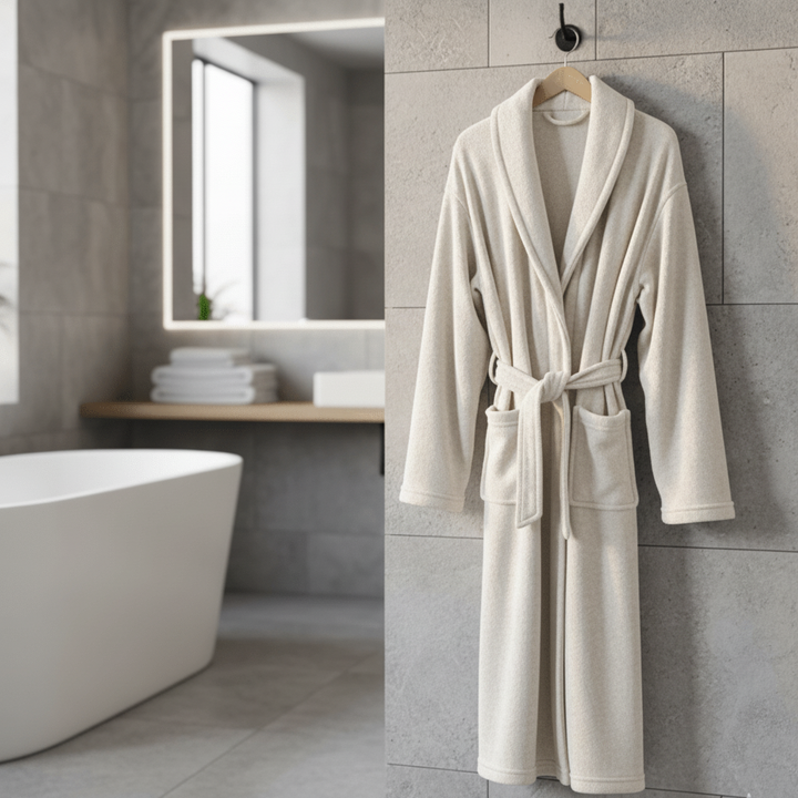 Women's plush winter bathrobe, soft & warm for cozy comfort at home.