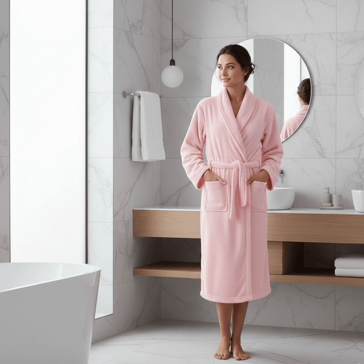 Ultra-soft women's plush winter loungewear robe, providing ultimate cozy comfort.