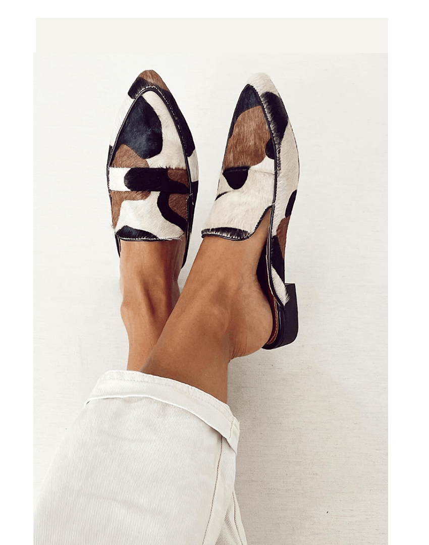 Women's pointed toe orthopedic comfort loafers with arch support & animal print. Ideal slip-on work & everyday shoes.