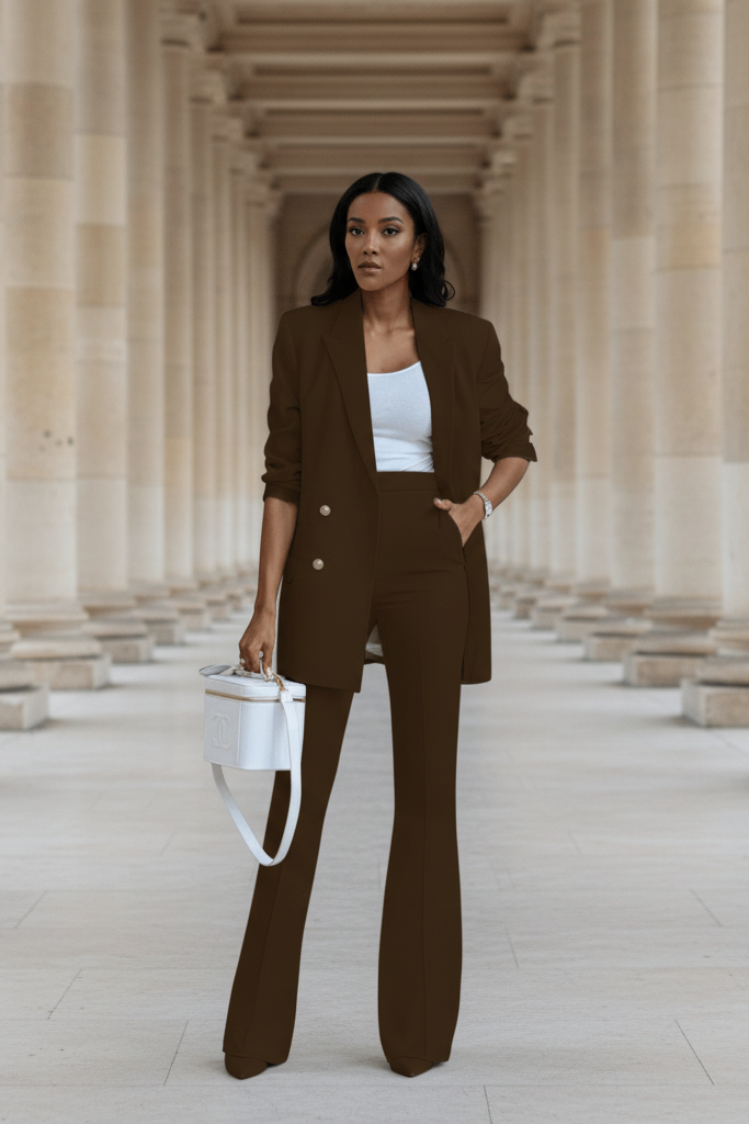 Modern women's fashion suit set, including a sleek blazer for an elegant office outfit.