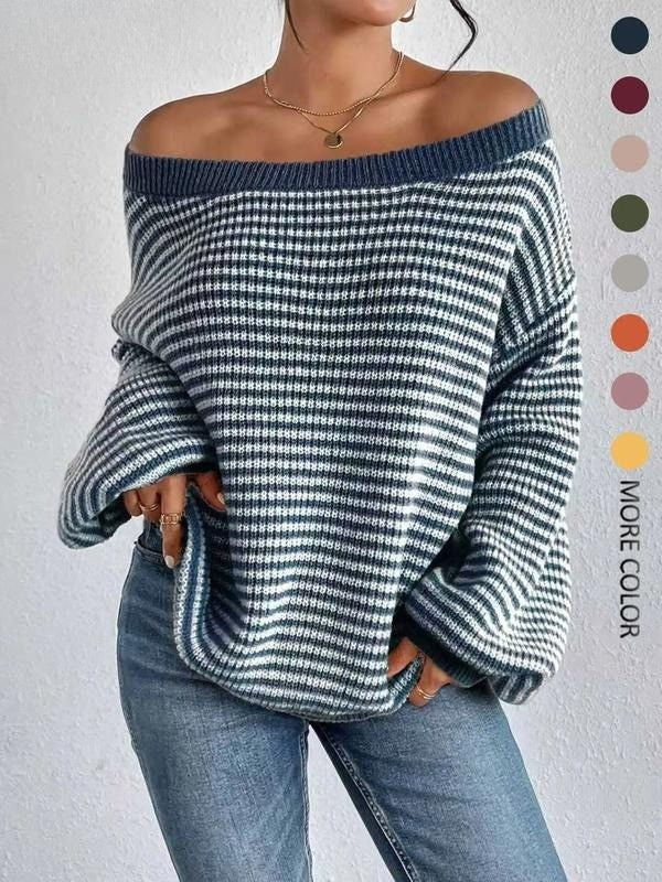 Women's Portofino off-shoulder knit sweater, relaxed fit, long sleeve style.