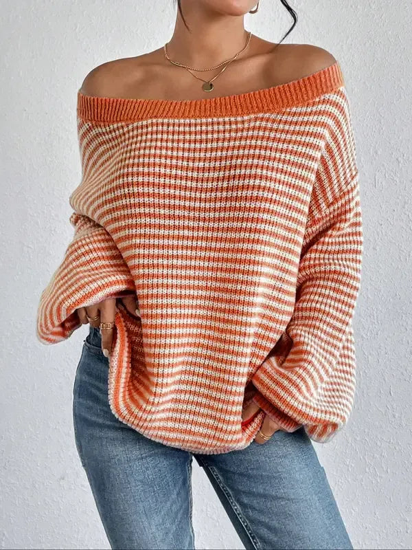 Women's long sleeve off-shoulder knit sweater, Portofino style, casual & comfortable.