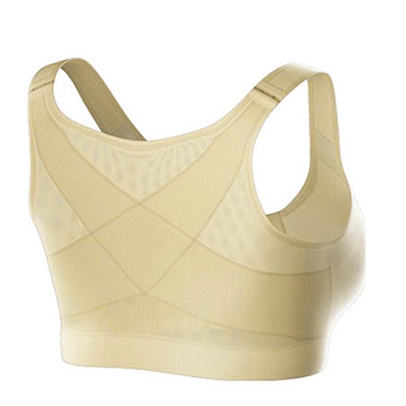 Invisible women's posture correcting bra, smooth under clothing for discreet back support.