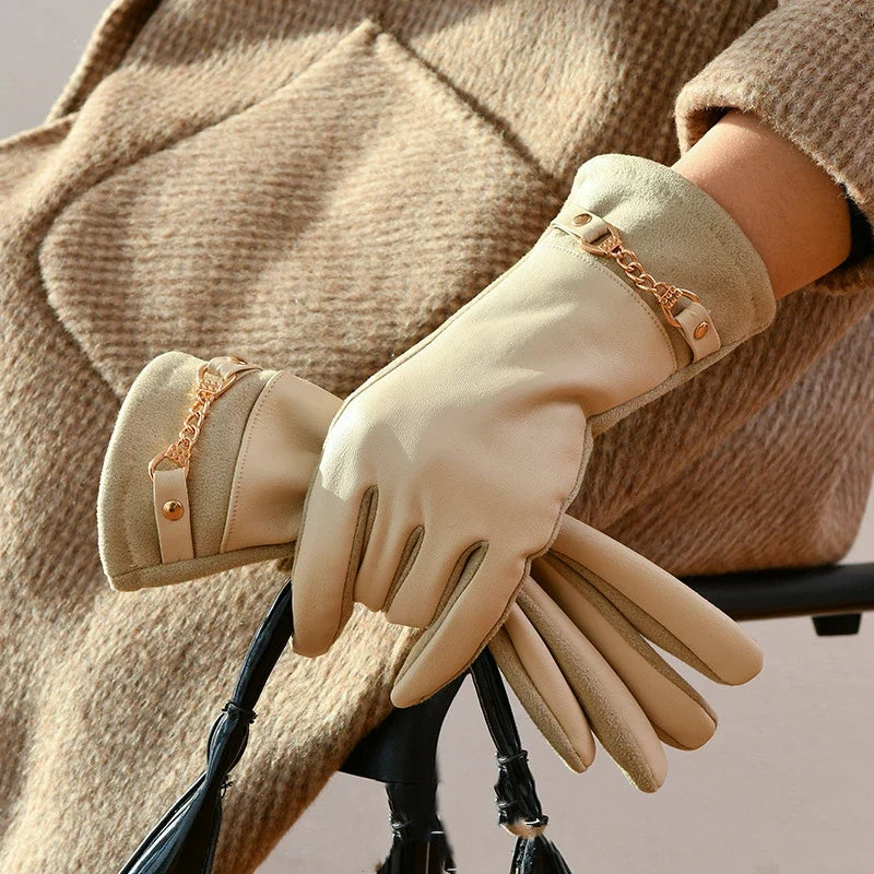 Elegant women's leather gloves, cashmere lined, perfect for cold weather fashion and winter accessories.
