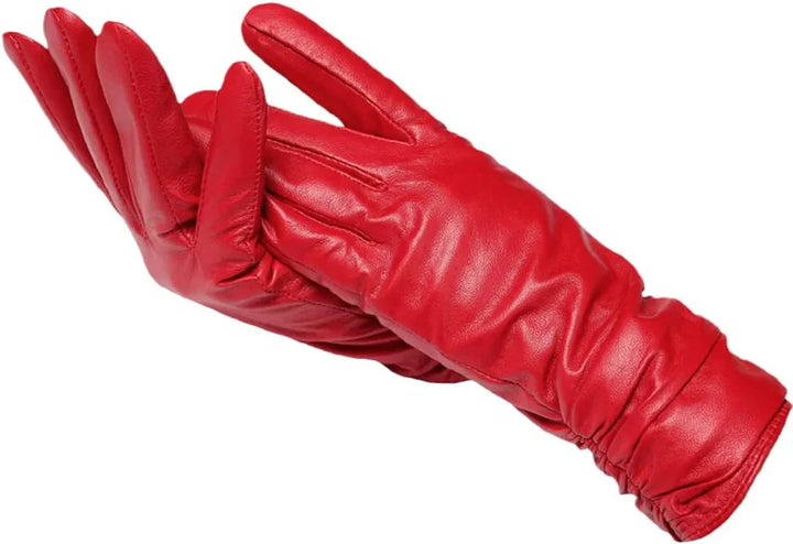 Stylish women's brown leather gloves, wool-lined for warmth and comfort in winter