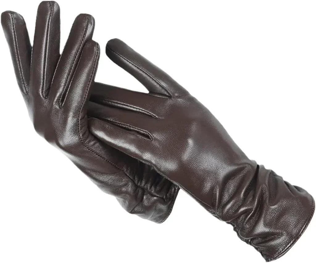 Ladies' luxurious leather gloves with soft wool interior, a must-have for cold weather style