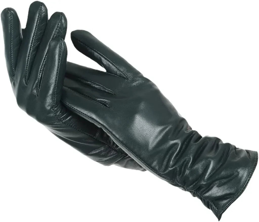 Premium quality women's leather gloves, wool-lined, showcasing fine craftsmanship and warmth