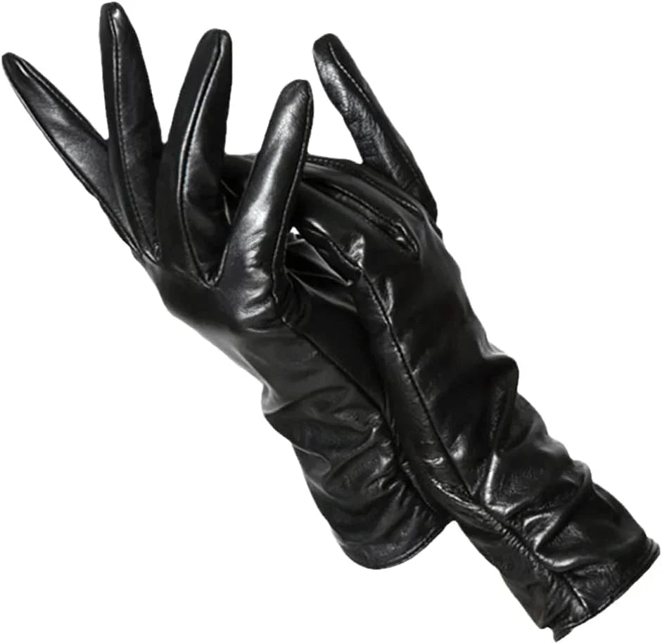 Casual yet chic women's leather winter gloves, enhanced with a comfortable wool lining