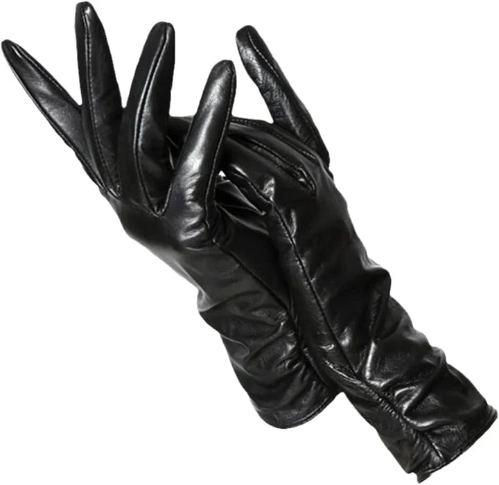 Casual yet chic women's leather winter gloves, enhanced with a comfortable wool lining