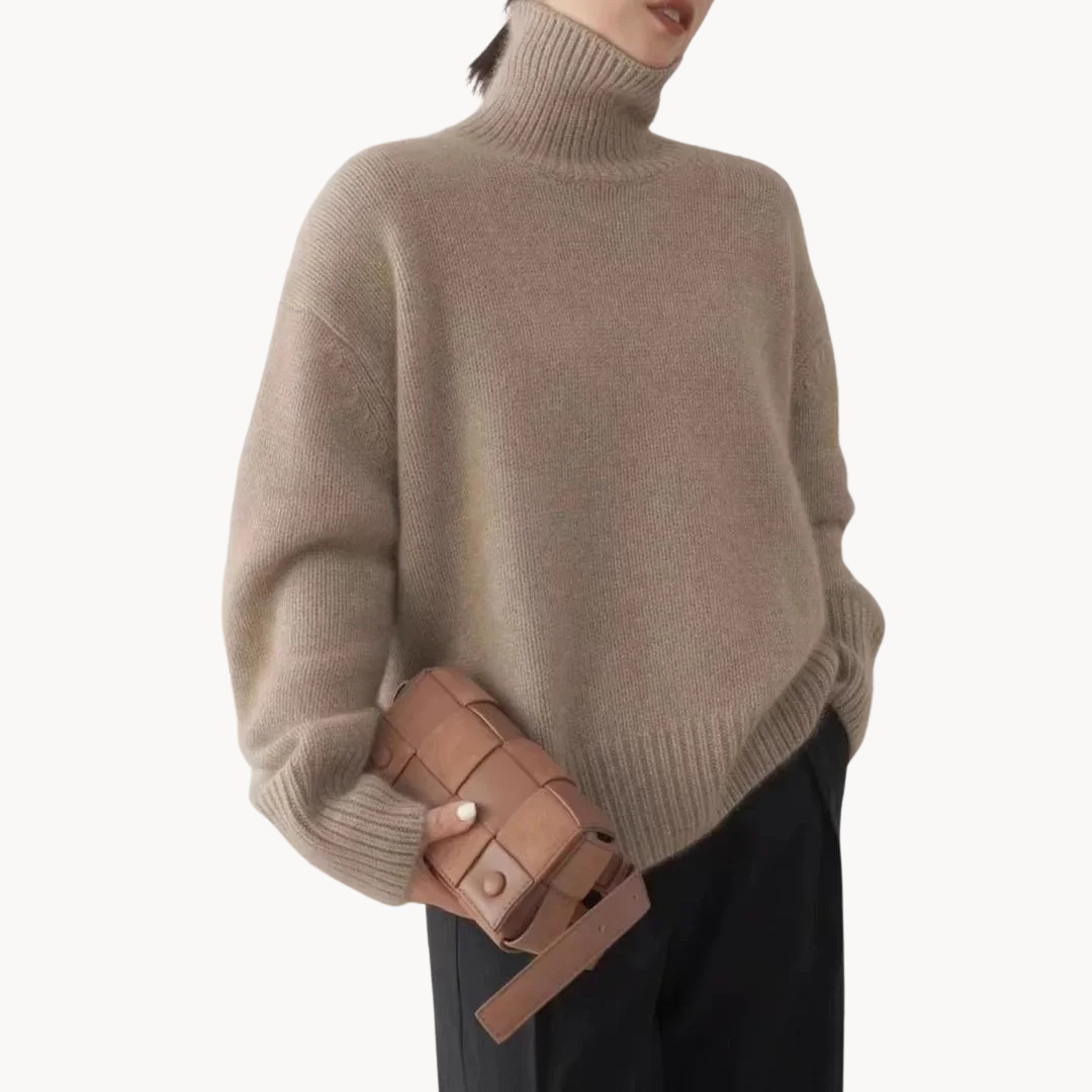 Chic women's cozy knit turtleneck sweater, ideal for winter fashion, layering, and comfortable fall outfits.