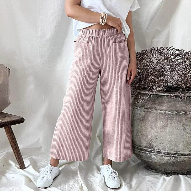 Women's premium linen trousers in a relaxed fit, perfect for breathable summer comfort & style.