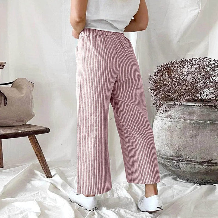 Stylish women's Sophia linen trousers, ideal for spring fashion and casual, eco-friendly wear.