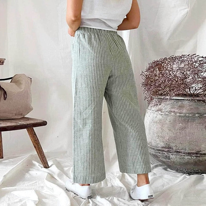 Eco-friendly women's linen trousers, stylish and perfect for relaxed spring and summer outfits.