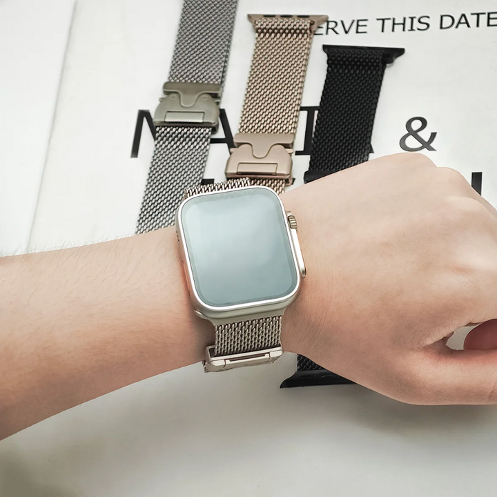 Durable women's stainless steel metal watch band for smartwatches, a lasting accessory.