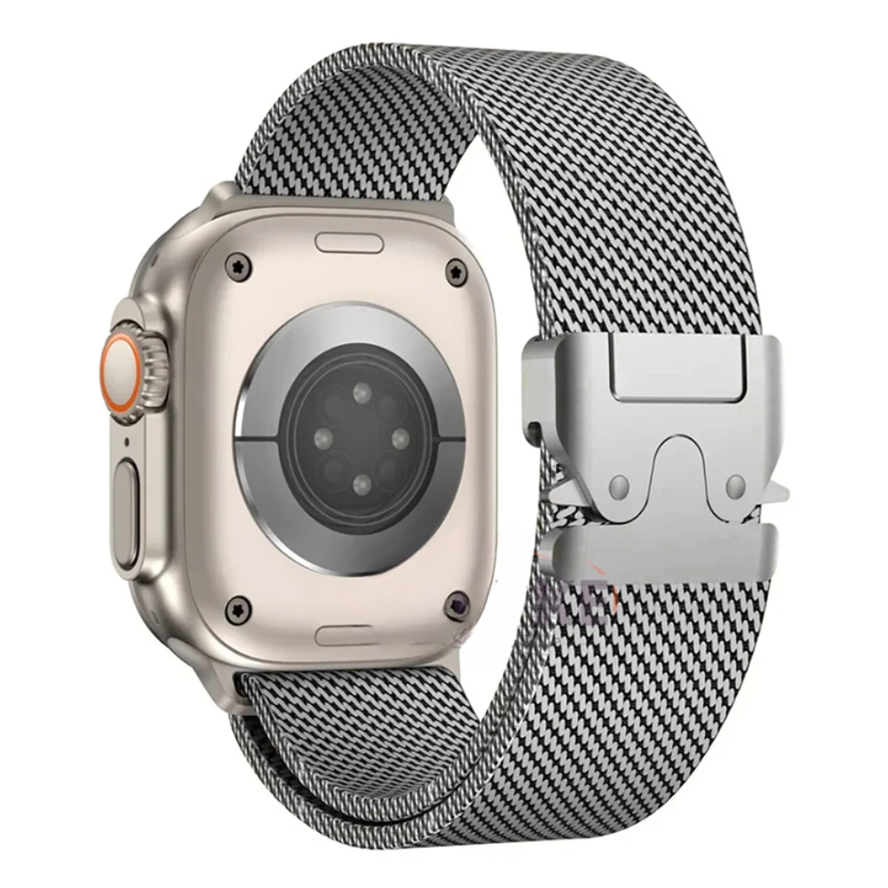 Women's metal smartwatch accessory, a premium stainless steel mesh watch band for style.