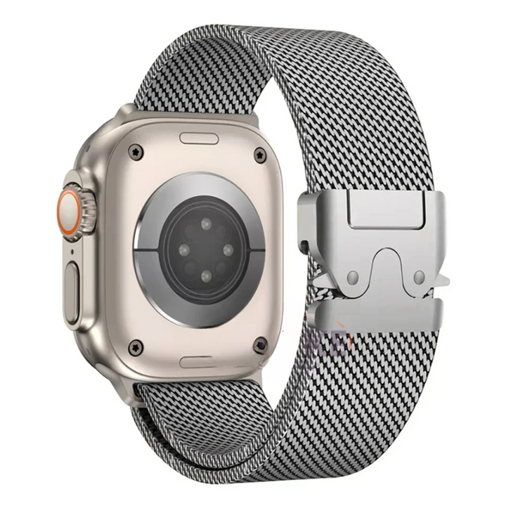 Women's metal smartwatch accessory, a premium stainless steel mesh watch band for style.