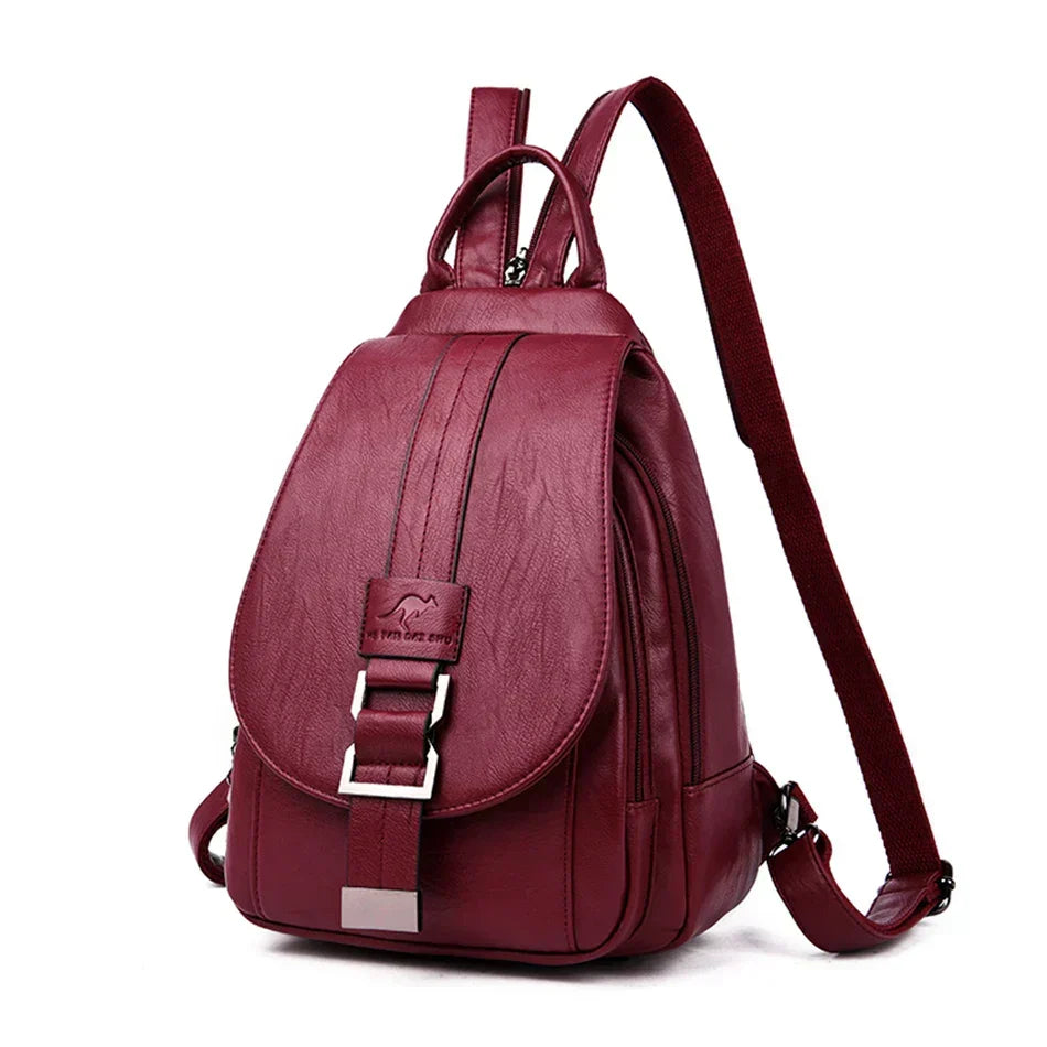 Women's premium water-resistant leather backpack, ideal for daily commutes & travel.