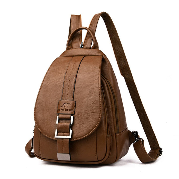 Chic women's water-resistant leather backpack, great for urban exploration & daily use.