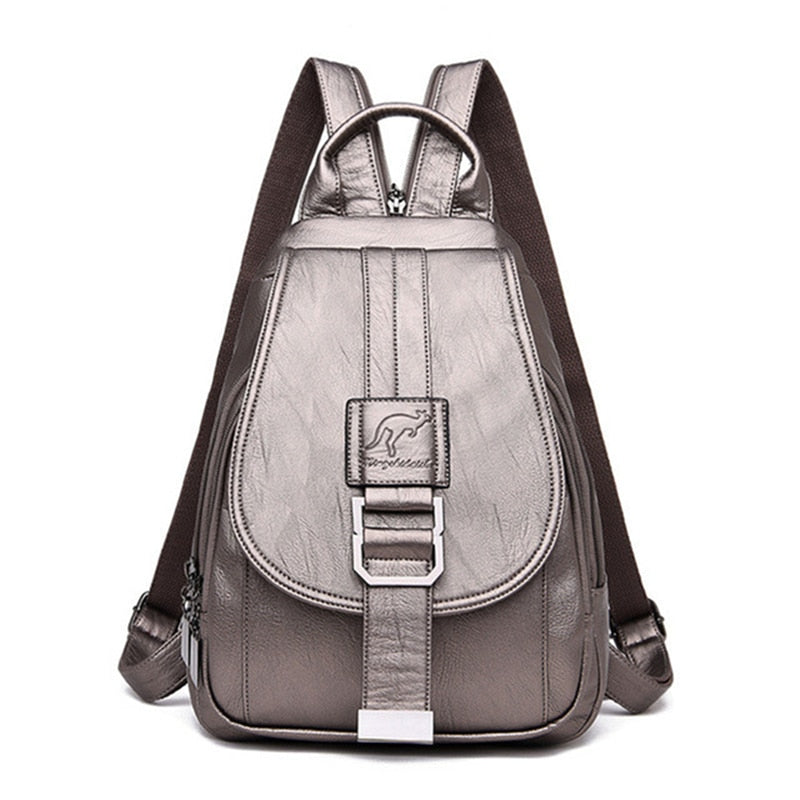 Secure water-resistant leather anti-theft backpack for the modern woman.