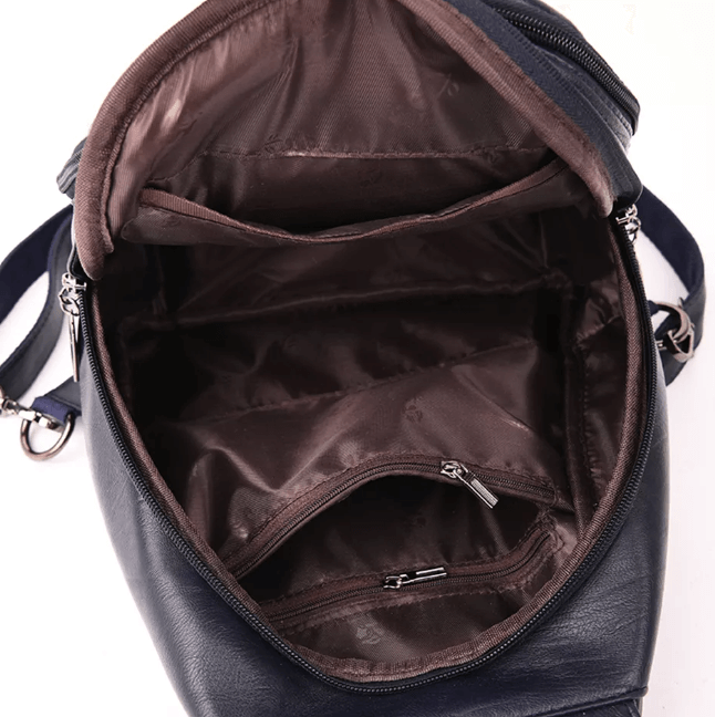 Sophisticated water-resistant genuine leather women's backpack, perfect for urban style.