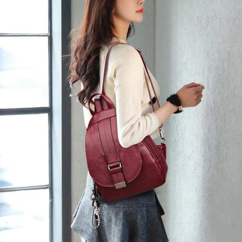 Fashion accessory: women's water-resistant leather backpack with anti-theft features.