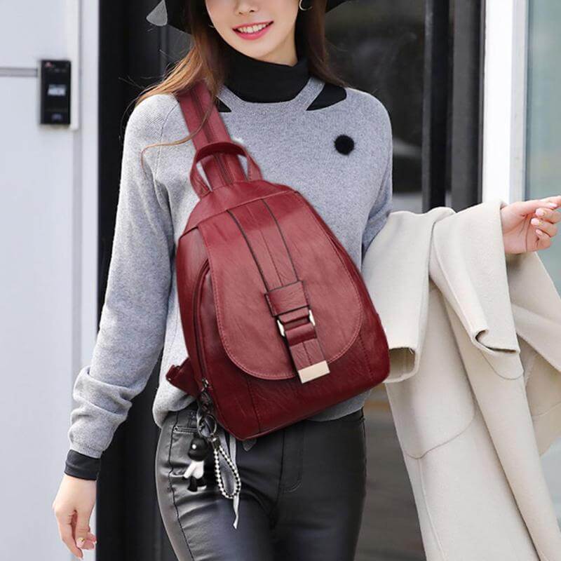 Sleek genuine leather water-resistant women's backpack, anti-theft for peace of mind.