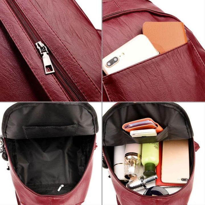Full shot of a women's anti-theft water-resistant leather backpack, an essential fashion item.